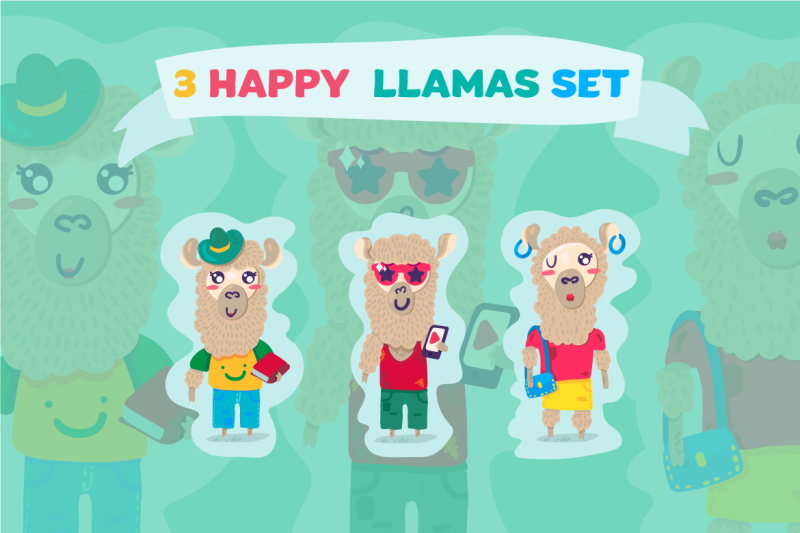 cartoon-lama-characters-set