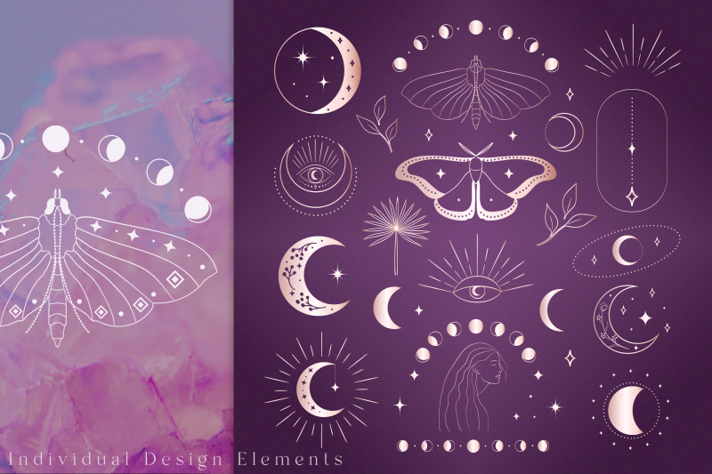 abstract-mystic-logo-designs-pink-gold-eyes-stars-moon-sunbursts