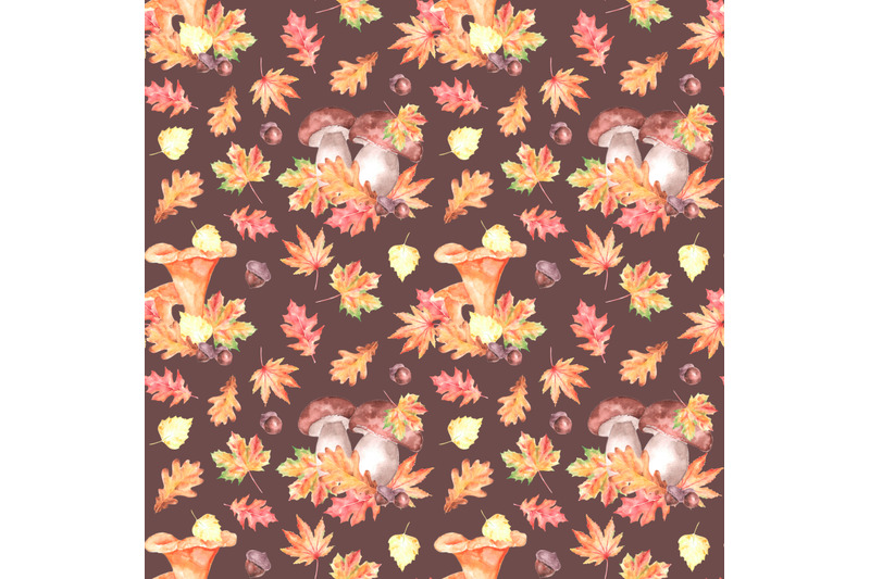 forest-mushrooms-watercolor-seamless-pattern-mushroom-leaf-fall