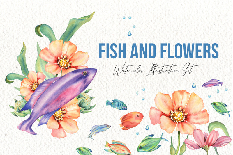 fishes-and-flowers-illustration-set
