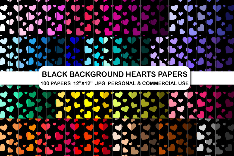 black-background-hearts-digital-papers-pack-love-digital-papers