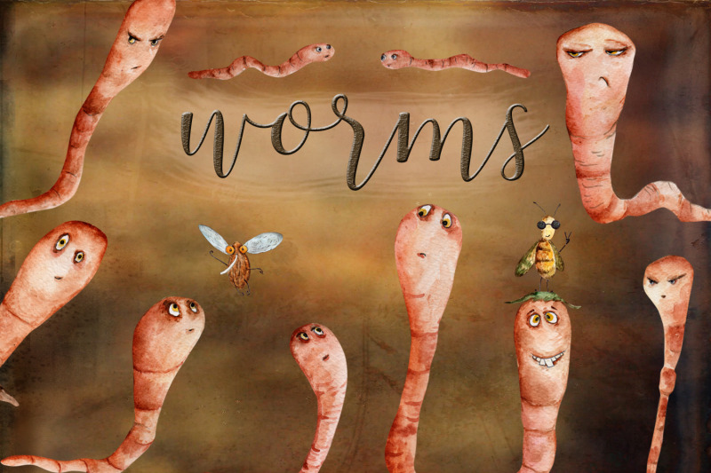 collection-of-watercolor-worms