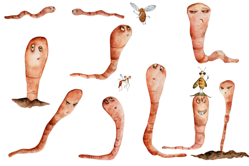 collection-of-watercolor-worms