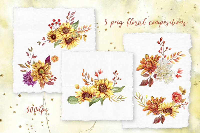 sunflower-bouquet-sublimation-png-watercolor-floral-clipart