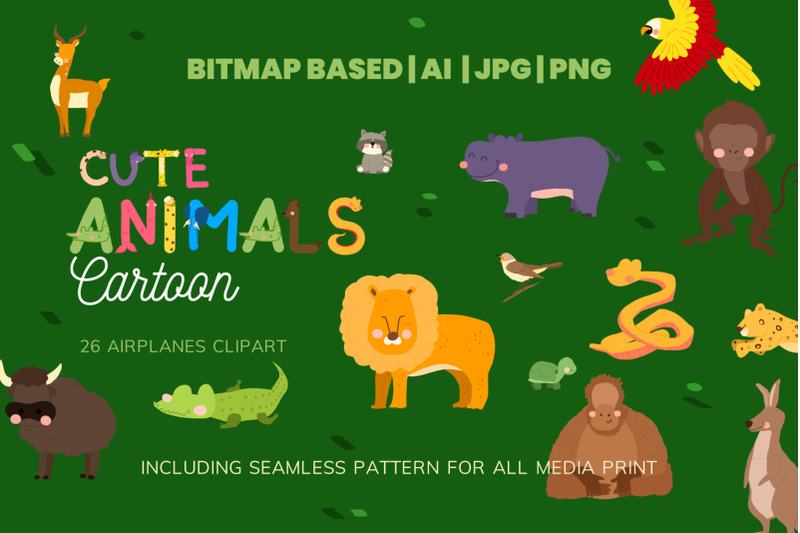 cute-26-animals-clipart-set-plus-seamless-pattern