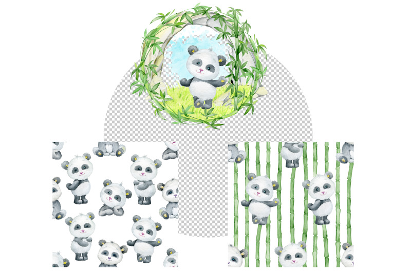 panda-watercolor-clipart-seamless-patterns-cute-animals
