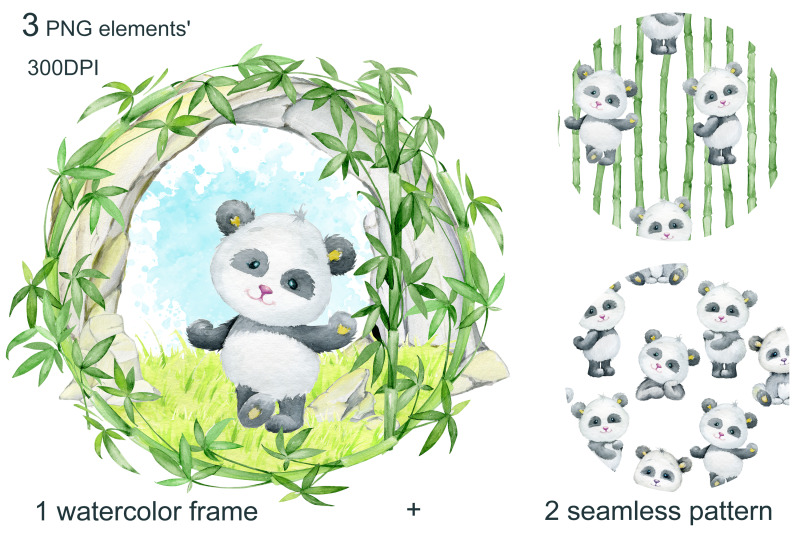panda-watercolor-clipart-seamless-patterns-cute-animals