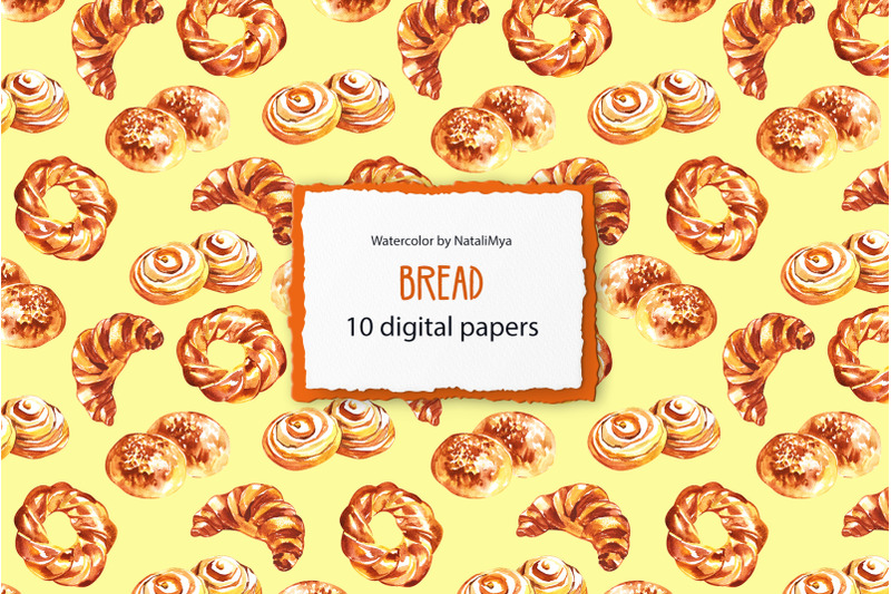 watercolor-bread-digital-paper-pack