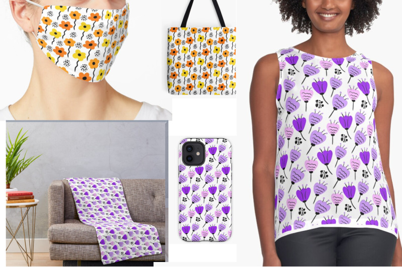 simple-flowers-and-dots-set-patterns