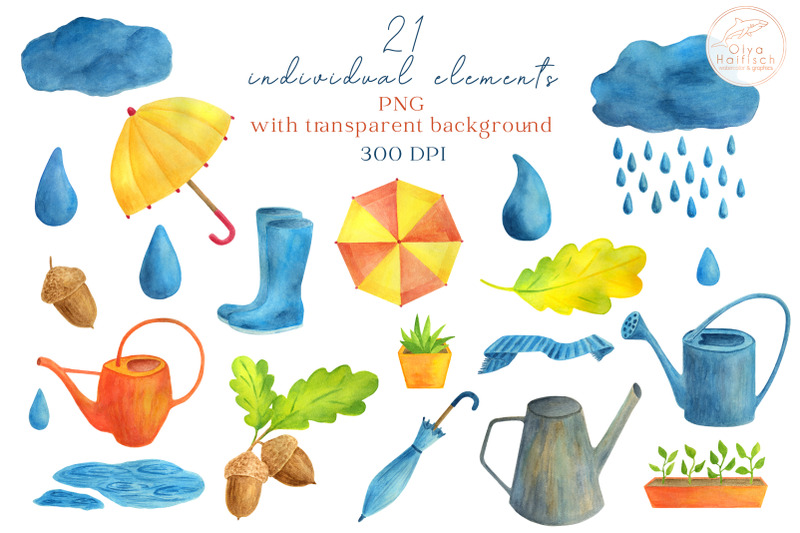 fall-clipart-png-watercolor-umbrella-clouds-raindrops-oak