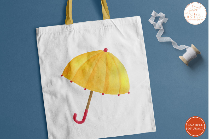 fall-clipart-png-watercolor-umbrella-clouds-raindrops-oak