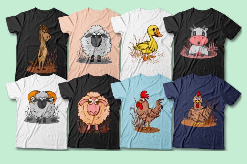 cute-farm-animals-cartoon-illustration-t-shirt-designs-bundle