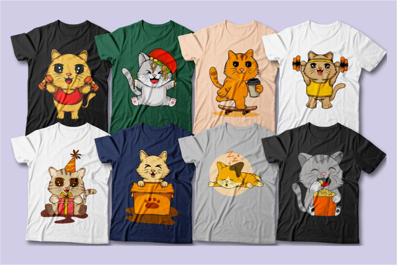 cute-cats-in-daily-life-t-shirt-designs-bundle