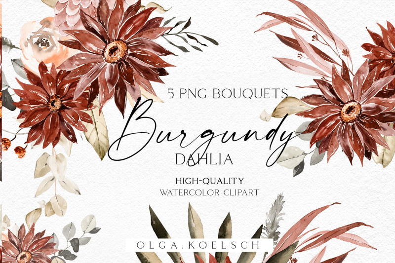 boho-burgundy-flowers-clipart-watercolor-blush-and-burgundy-bouquets