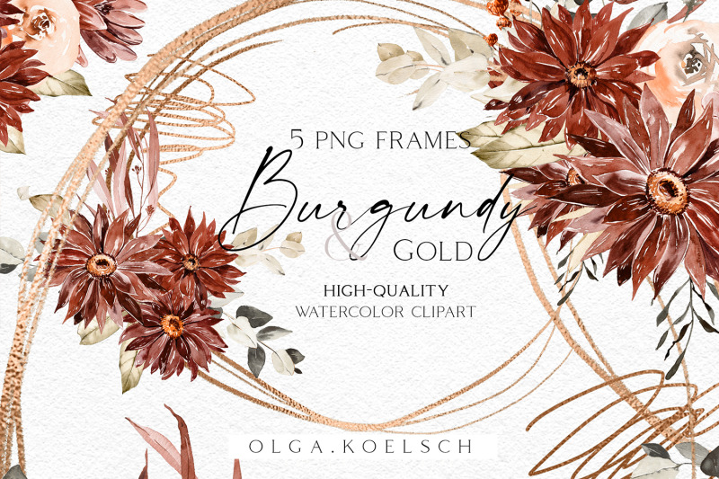 boho-burgundy-floral-frame-clipart-gold-flower-frame-png-burgundy