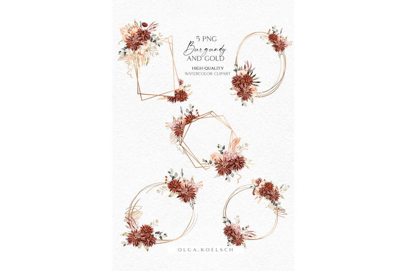 boho-burgundy-floral-frame-clipart-gold-flower-frame-png-burgundy