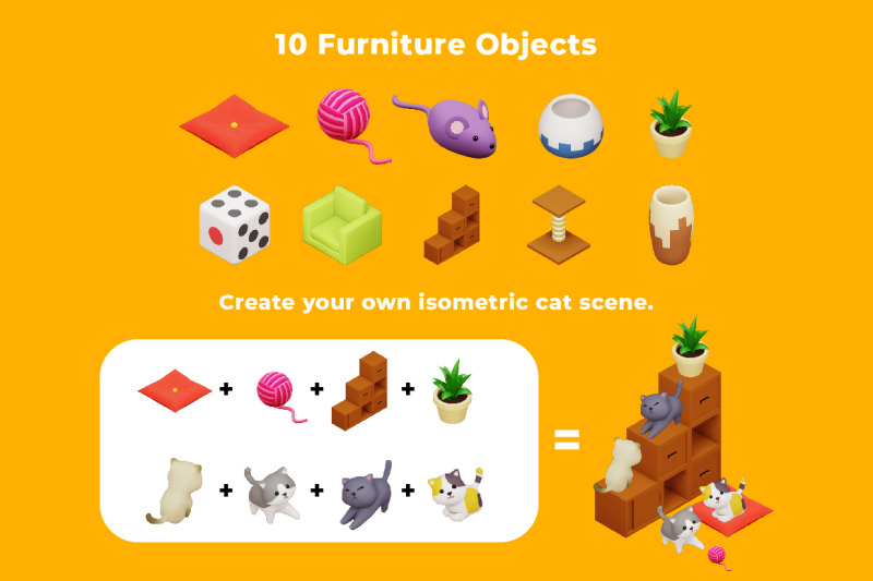 isometric-cute-cats-3d-illustration-amp-elements