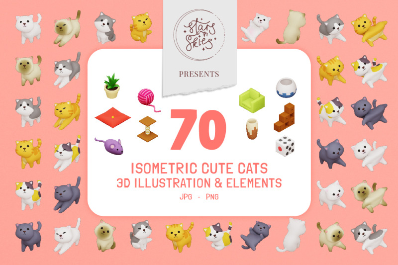 isometric-cute-cats-3d-illustration-amp-elements