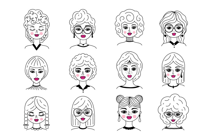 women-faces-in-doodle-style