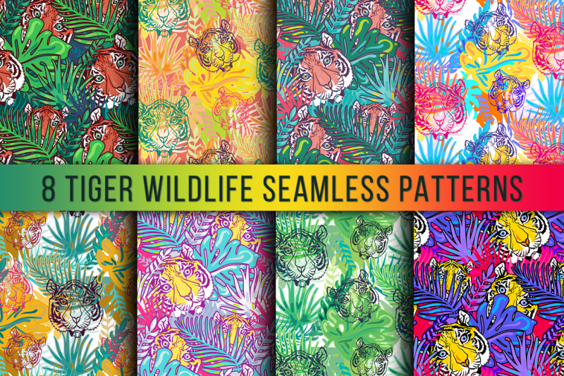 wild-tiger-seamless-patterns-set