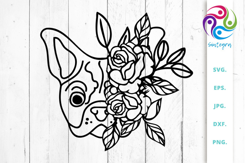 bulldog-with-flowers-on-head-svg-file