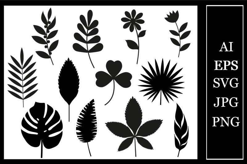 set-of-leaves-and-flowers-svg-template