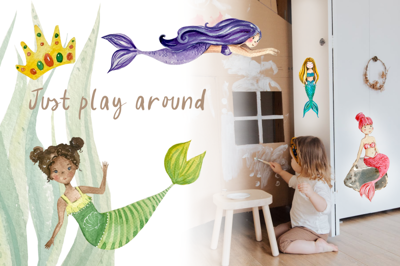 little-mermaids-watercolor-clip-art-set
