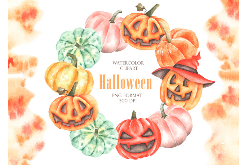 halloween-pumpkins-watercolor-frames-halloween-watercolor-clipart