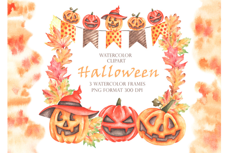 halloween-pumpkins-watercolor-frames-halloween-watercolor-clipart