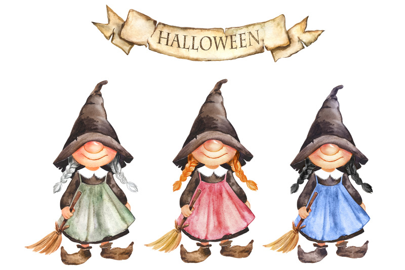 halloween-watercolor-clipart-with-witch-bat-holiday-clipart-with-pum