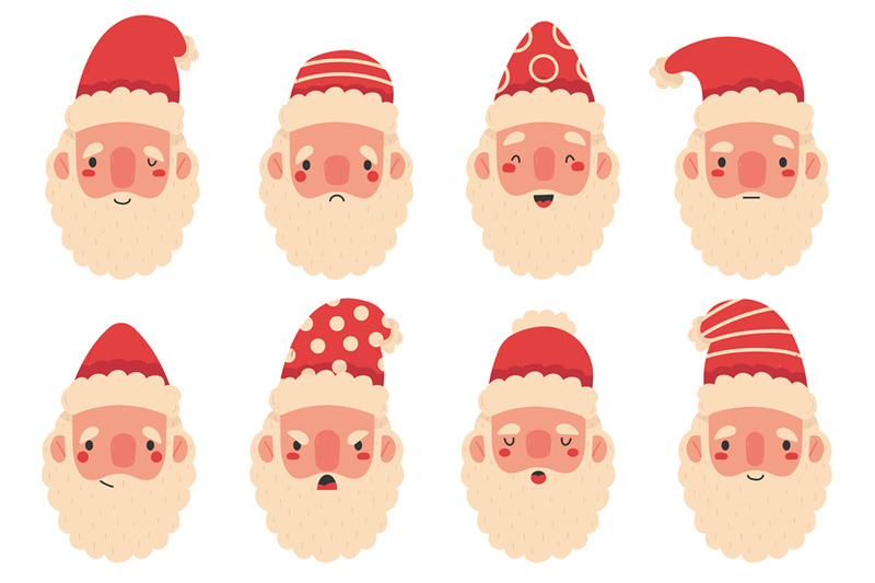 christmas-santa-claus-cute-mascots-facial-expressions-winter-holiday