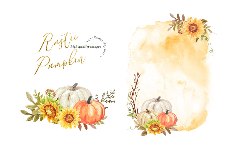 rustic-gold-frame-pumpkin-clipart-sunflowers-fall-pumpkin-sunflower