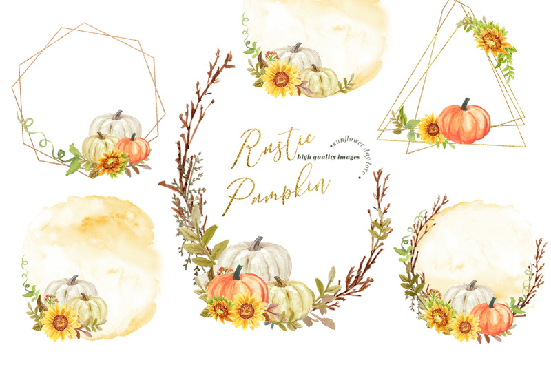 rustic-gold-frame-pumpkin-clipart-sunflowers-fall-pumpkin-sunflower