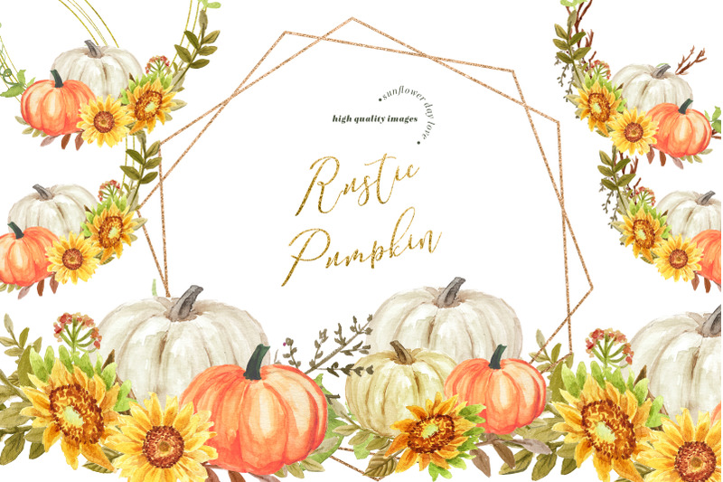 rustic-gold-frame-pumpkin-clipart-sunflowers-fall-pumpkin-sunflower