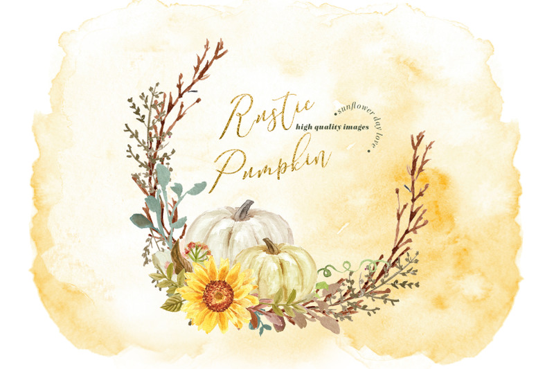 rustic-gold-frame-pumpkin-clipart-sunflowers-fall-pumpkin-sunflower