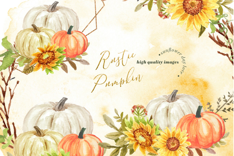 rustic-gold-frame-pumpkin-clipart-sunflowers-fall-pumpkin-sunflower