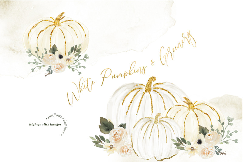 gold-frame-white-pumpkin-clipart-watercolor-greenery-fall-pumpkin