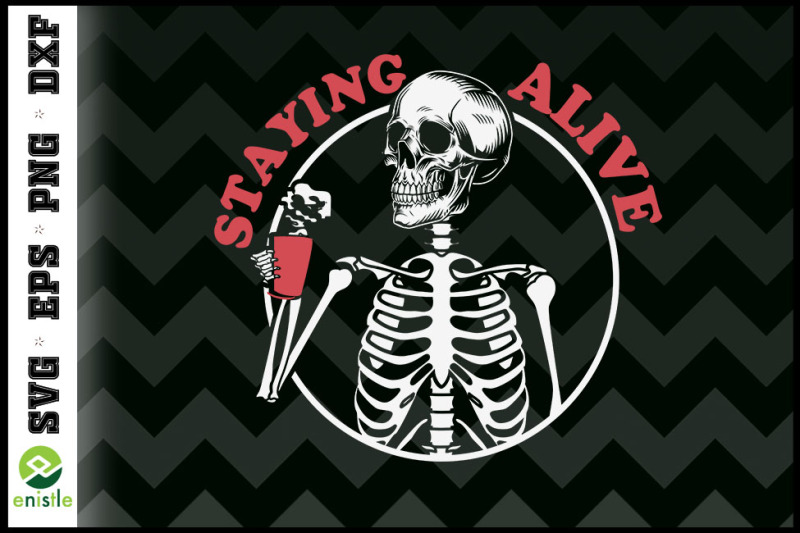 staying-alive-skeleton-drink-coffee