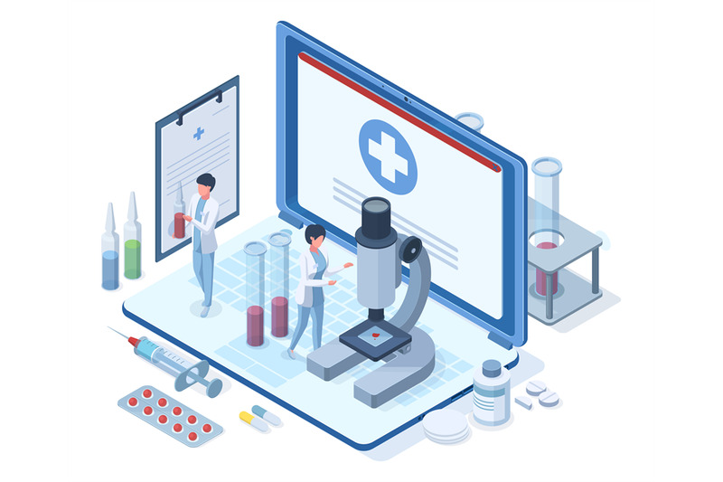 isometric-online-medical-healthcare-concept-pharmacy-research-medica