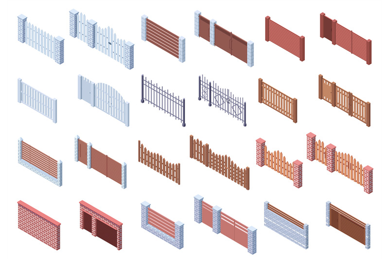 isometric-wooden-stone-metal-architecture-gate-fences-real-estate-co