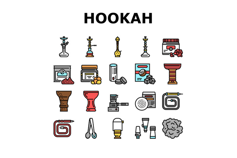 hookah-tobacco-smoking-collection-icons-set-vector