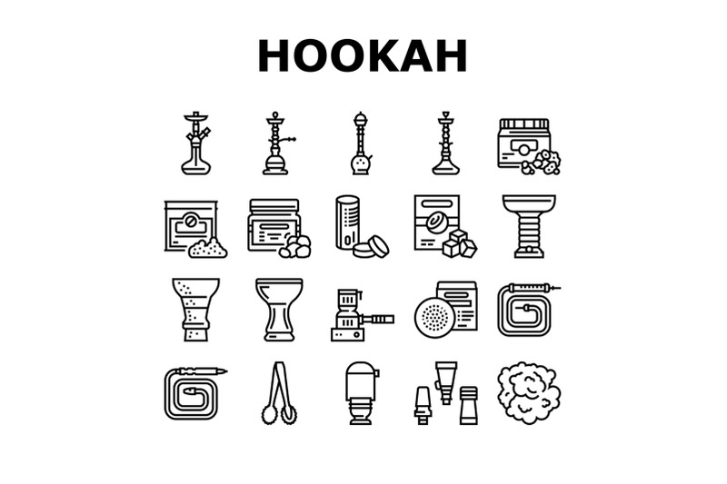 hookah-tobacco-smoking-collection-icons-set-vector