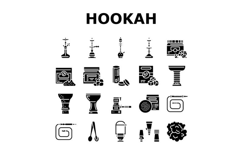 hookah-tobacco-smoking-collection-icons-set-vector