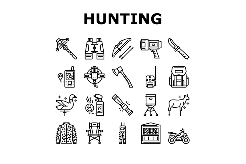 hunting-shop-selling-collection-icons-set-vector