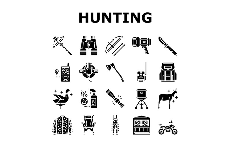 hunting-shop-selling-collection-icons-set-vector