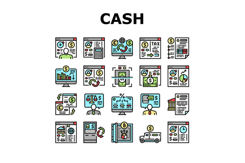 cash-services-bank-collection-icons-set-vector