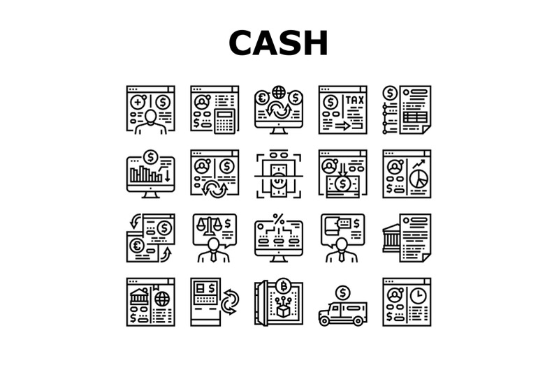 cash-services-bank-collection-icons-set-vector