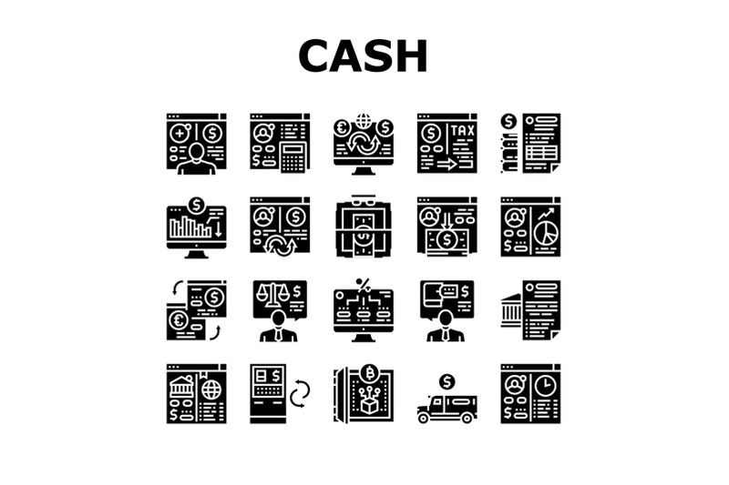 cash-services-bank-collection-icons-set-vector