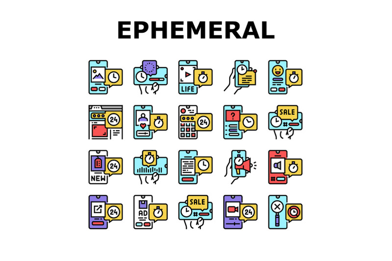 ephemeral-content-collection-icons-set-vector