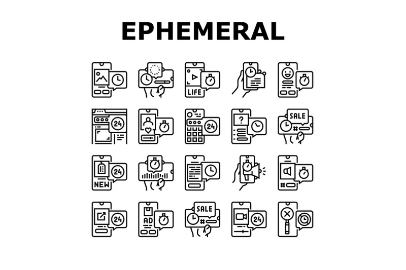 ephemeral-content-collection-icons-set-vector